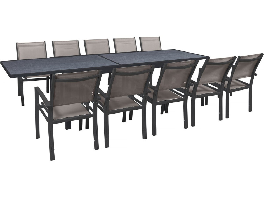 Lagos" uitschuifbare dining tuinset - 200/320 x 105 x 76 cm - 10 stoelen - Taupe