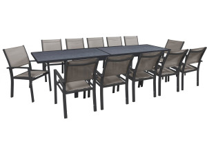 Lagos" uitschuifbare dining tuinset - 200/320 x 105 x 76 cm - 12 stoelen - Taupe