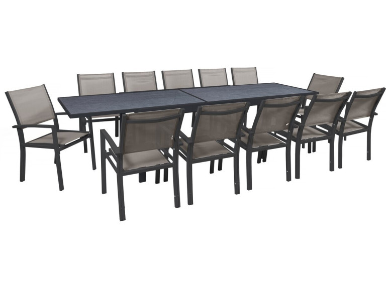 Lagos" uitschuifbare dining tuinset - 200/320 x 105 x 76 cm - 12 stoelen - Taupe