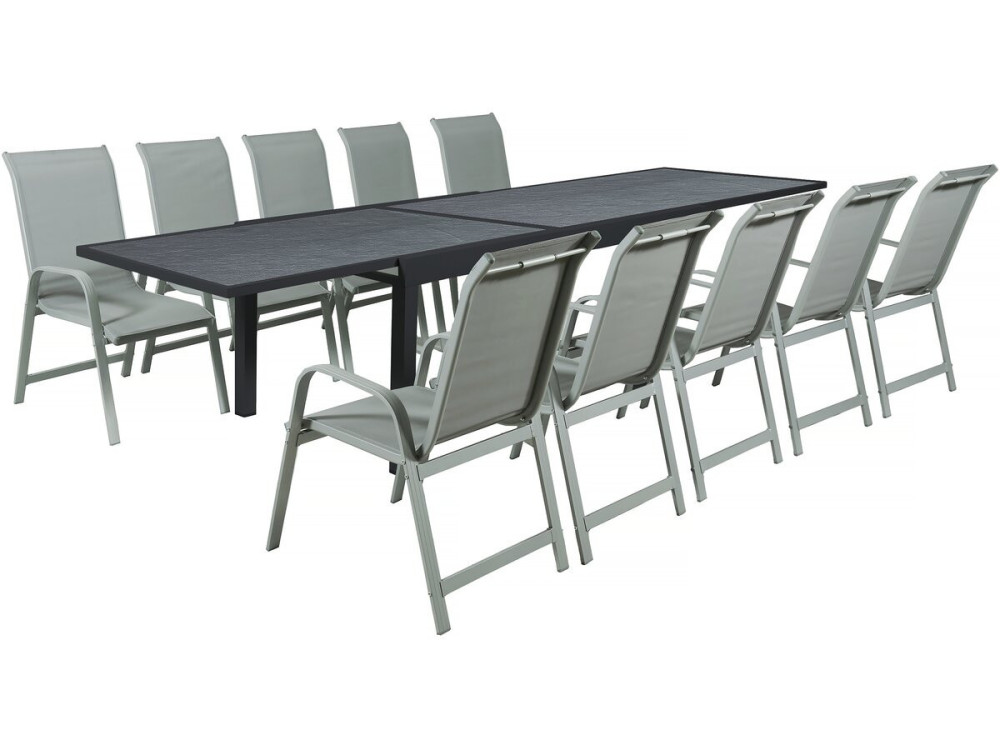 Tuinset "Lagos" - 200/320 x 105 x 76 cm - 10 stoelen - Lichtgrijs