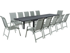 Tuinset "Lagos" - 200/320 x 105 x 76 cm - 12 stoelen - Lichtgrijs