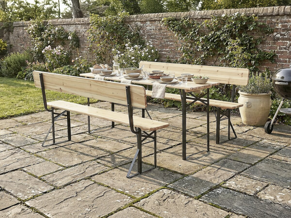 Houten brasserieset "Lisbon" tuinmeubelen met rugleuning - 180 cm - Bruin
