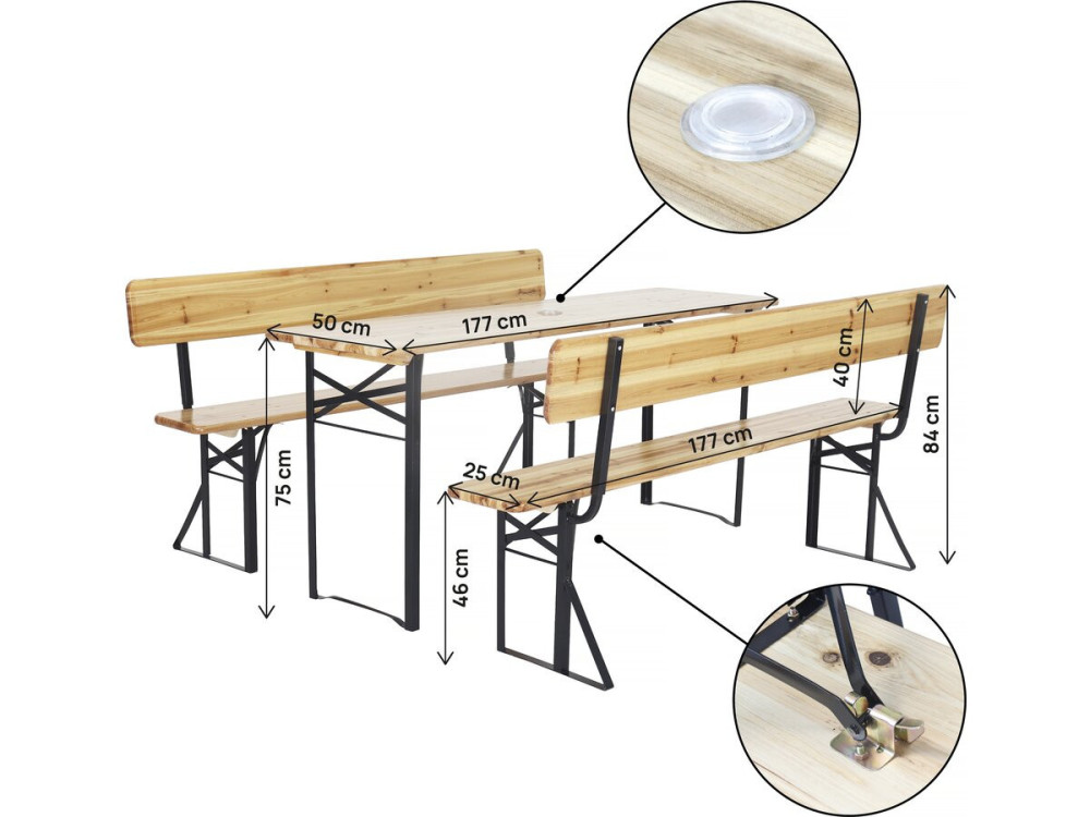 Houten brasserieset "Lisbon" tuinmeubelen met rugleuning - 180 cm - Bruin