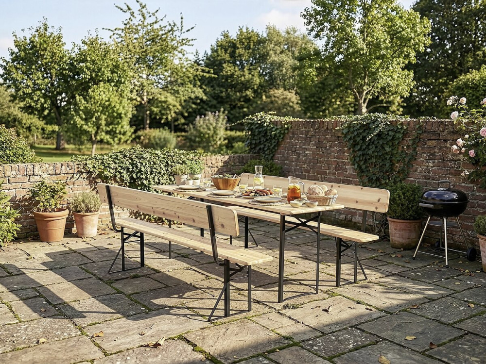 Houten brasserieset "Lisbon" tuinmeubelen met rugleuning - 220 cm - Bruin