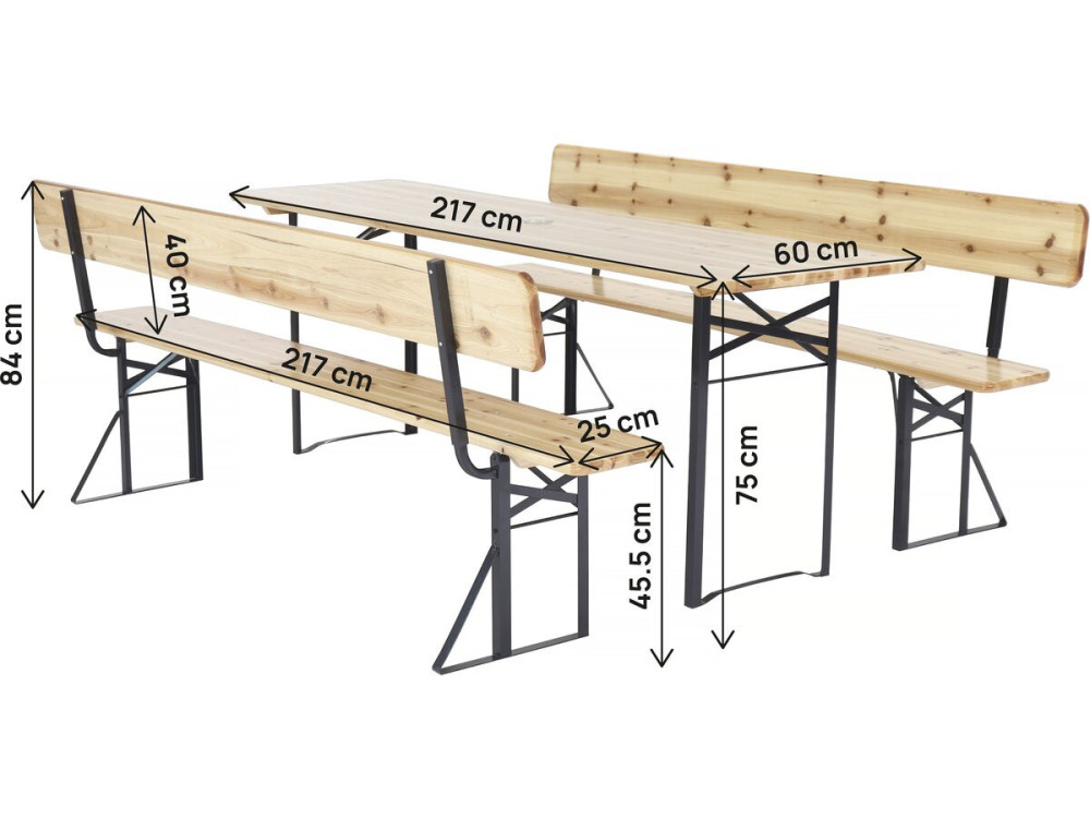 Houten brasserieset "Lisbon" tuinmeubelen met rugleuning - 220 cm - Bruin