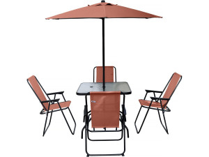 Convivia" metalen tuintafel en stoelen met parasol - 4 zits - Terracotta