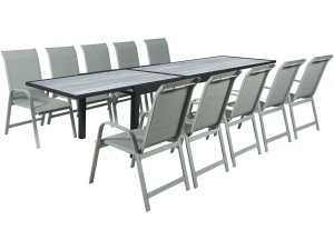 Lagos" uitschuifbare aluminium tuintafel en stoelen - 200/320 x 105 x 76 cm - Taupe - 10 zitplaatsen