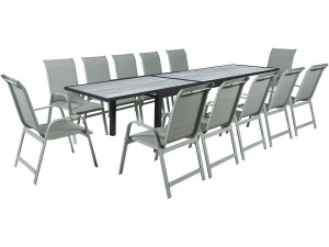 Lagos" uitschuifbare aluminium tuintafel en stoelen - 200/320 x 105 x 76 cm - Taupe - 12 zitplaatsen
