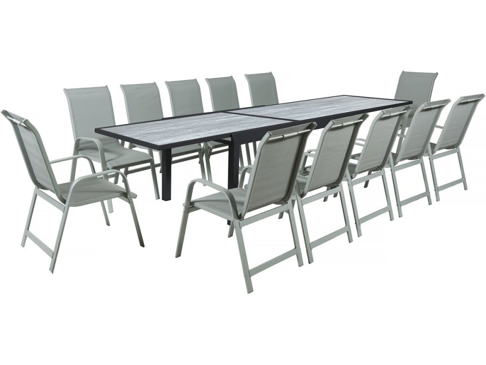 Lagos" uitschuifbare aluminium tuintafel en stoelen - 200/320 x 105 x 76 cm - Taupe - 12 zitplaatsen