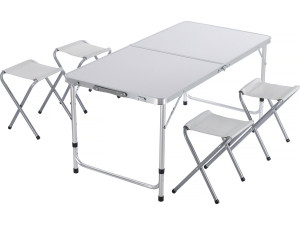 Set van campingtafel en 4 opvouwbare krukjes - 125 x 60 cm - Wit