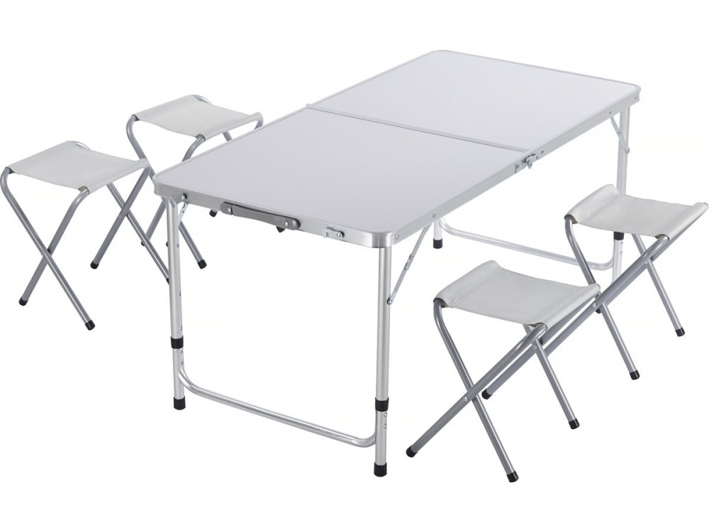Set van campingtafel en 4 opvouwbare krukjes - 125 x 60 cm - Wit