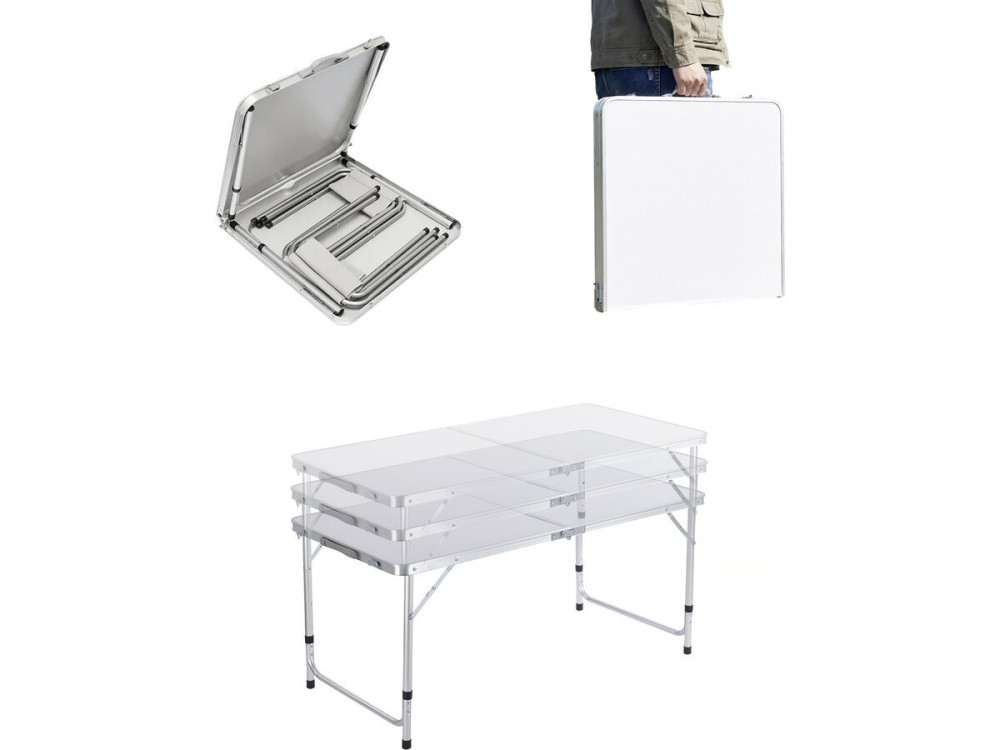 Set van campingtafel en 4 opvouwbare krukjes - 125 x 60 cm - Wit