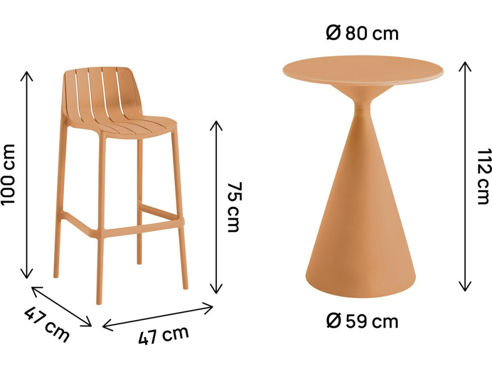 Vaena" stapelbare bistrotafel en kinderstoelen - 2 zits - Oranje