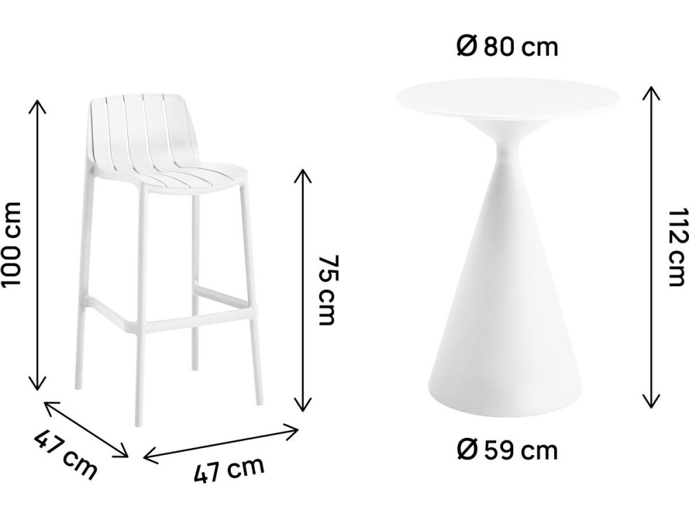 Vaena" stapelbare bistrotafel en kinderstoelen - 2 zits - Wit