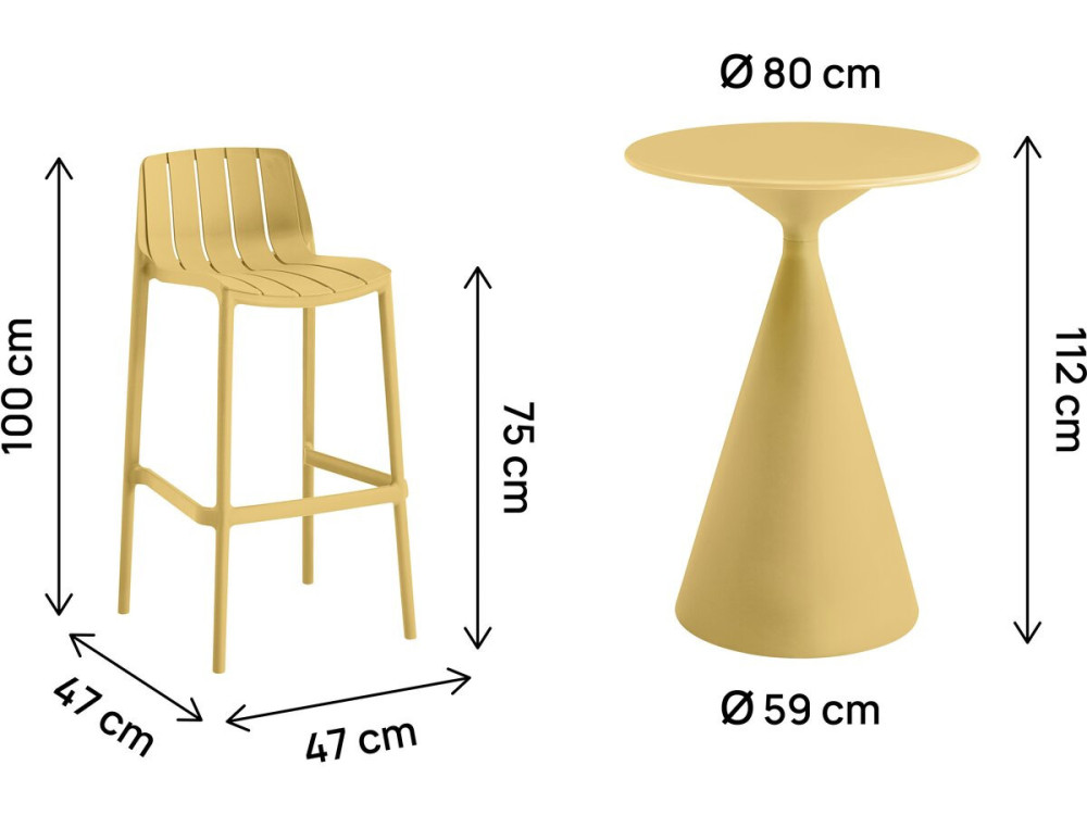 Vaena" stapelbare bistrotafel en kinderstoelen - 2 plaatsen - Geel