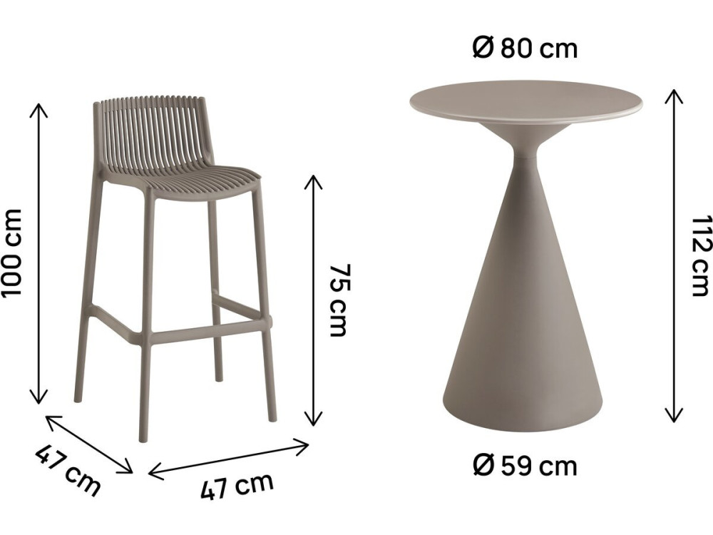 Néora" stapelbare bistro tuintafel en kinderstoelen - 2 plaatsen - Taupe