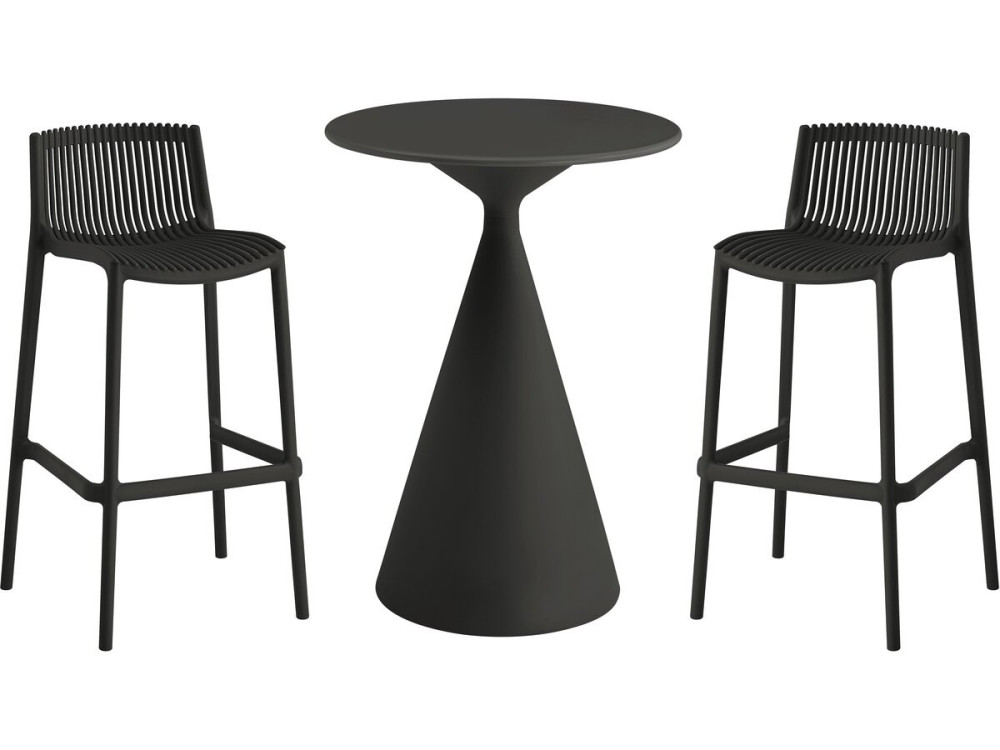 Néora" stapelbare bistro tuintafel en kinderstoelen - 2 plaatsen - Zwart