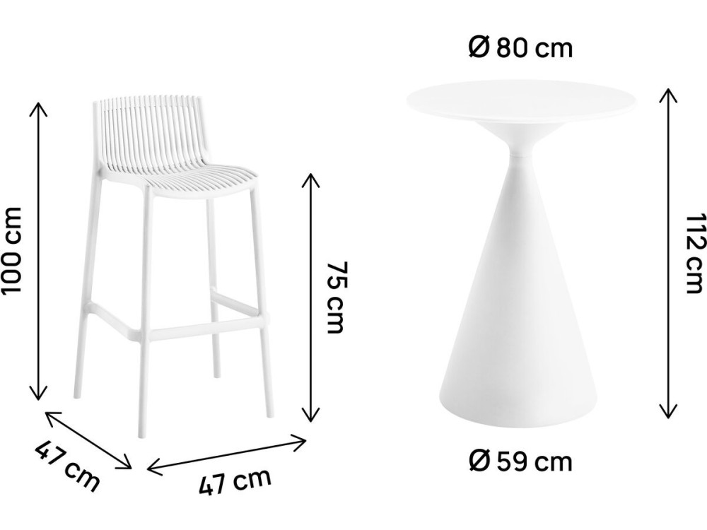 Néora" stapelbare bistro tuintafel en kinderstoelen - 2 plaatsen - Wit