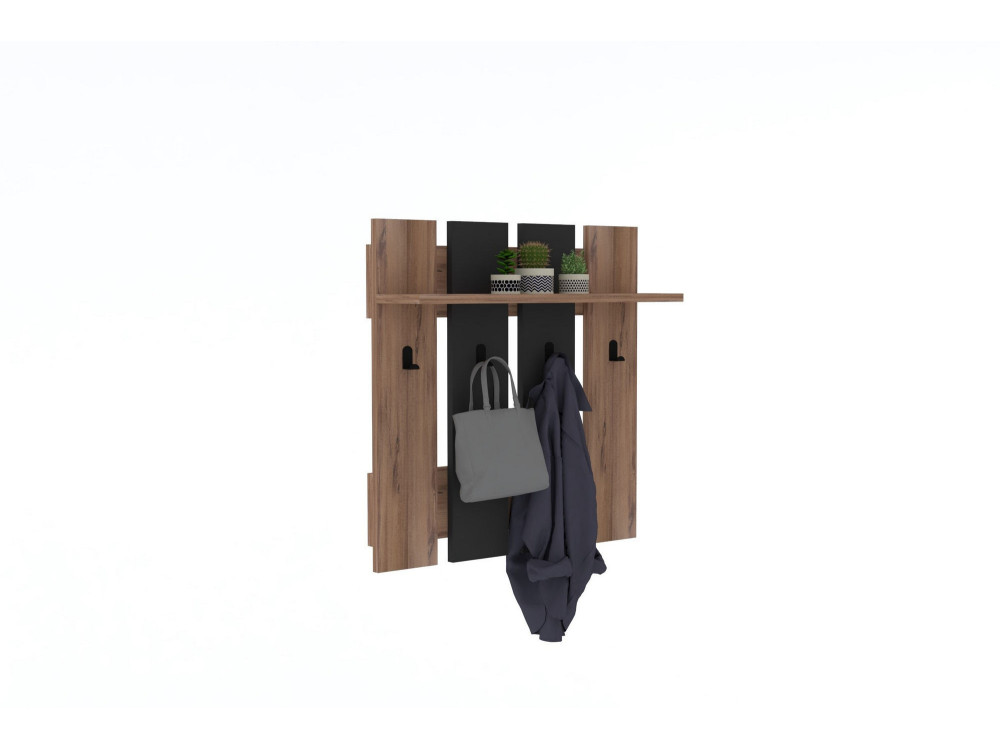 Wandkapstok "Mita" met houten plank - 70 x 14 x 70 cm - Antracietgrijs