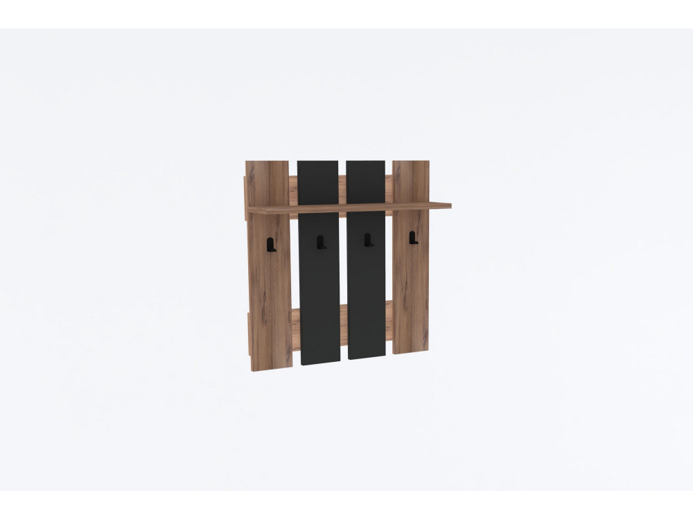 Wandkapstok "Mita" met houten plank - 70 x 14 x 70 cm - Antracietgrijs