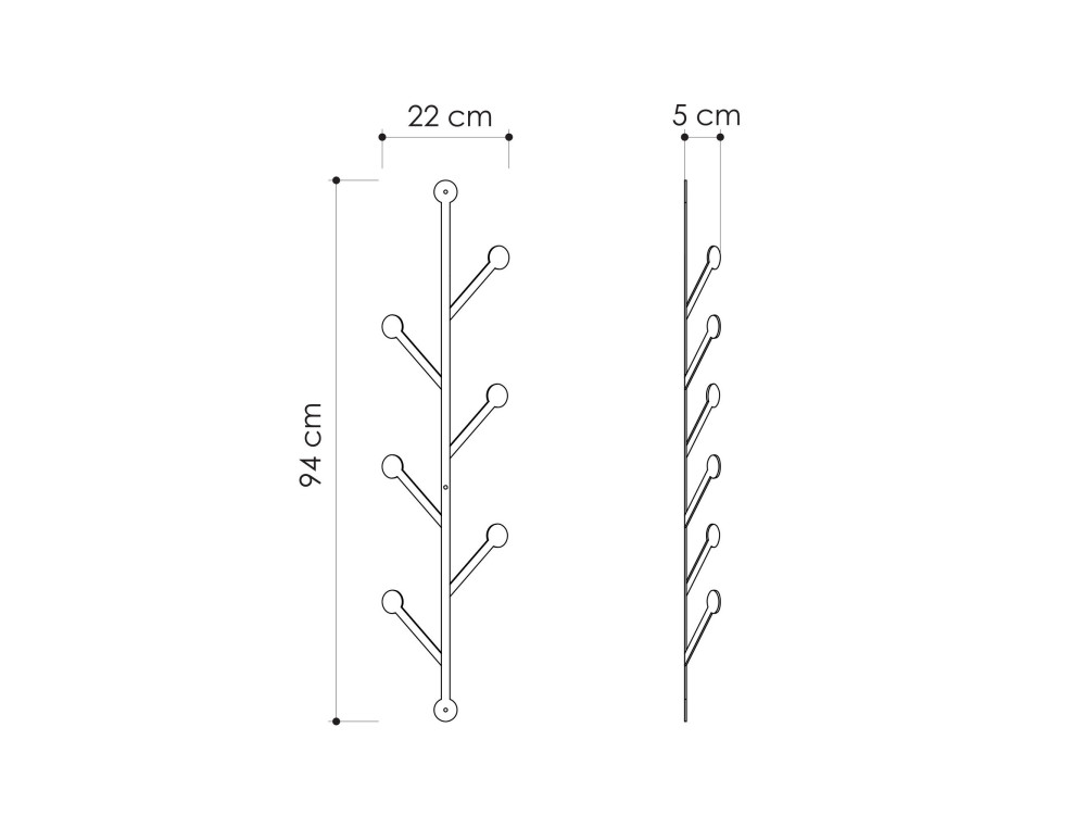 Ponpon" metalen wandkapstok - 22 x 5 x 94 cm - Zwart
