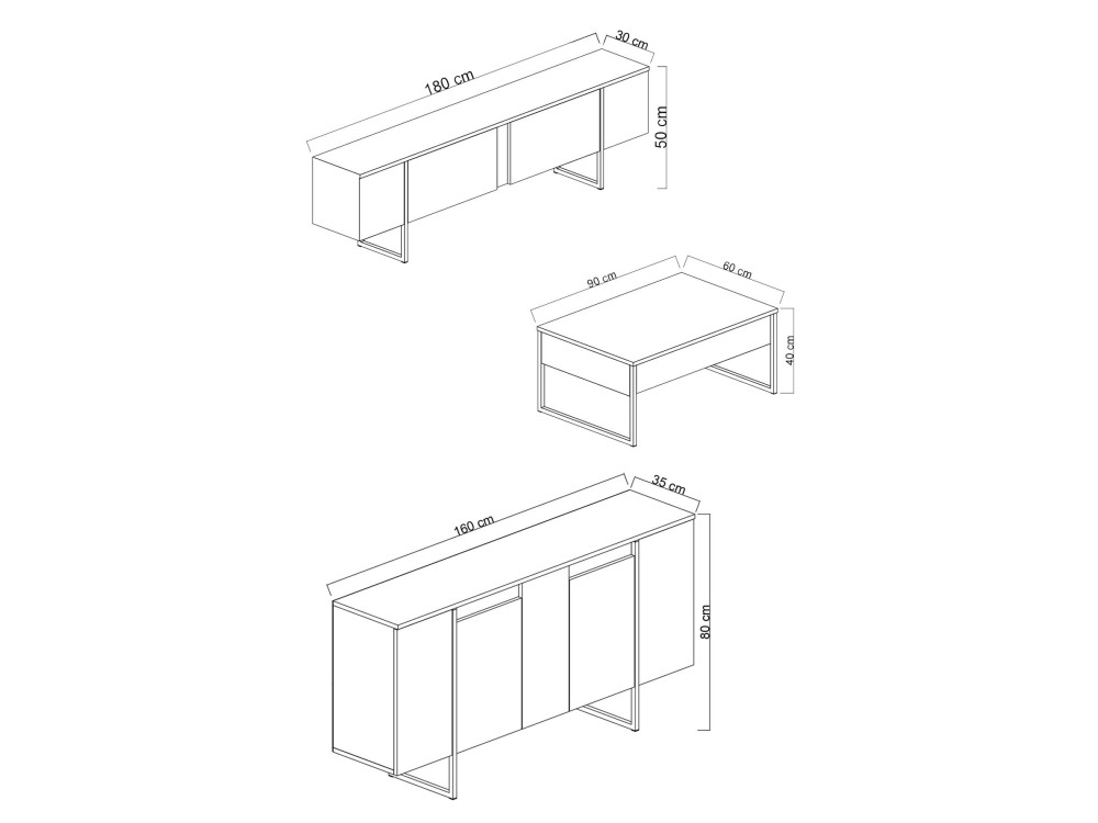 Luxe" houten loungemeubelset - 160 x 35 x 80 cm - Zwart