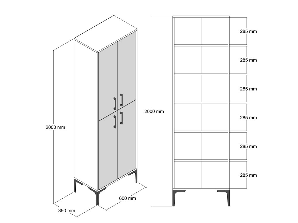 Multifunctioneel houten meubel "Berlin A" - 60 x 35 x 200 cm - Notelaar-Anthraciet