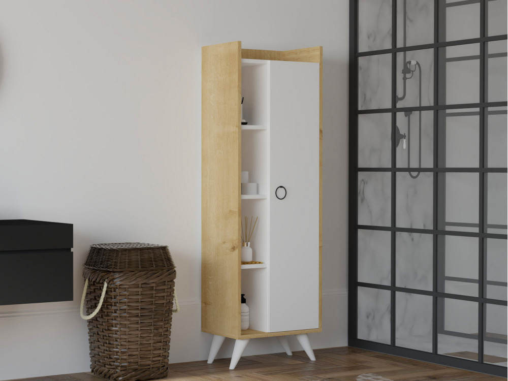 Multifunctionele houten kast "Ilgim" - 50 x 31 x 140 cm - Wit