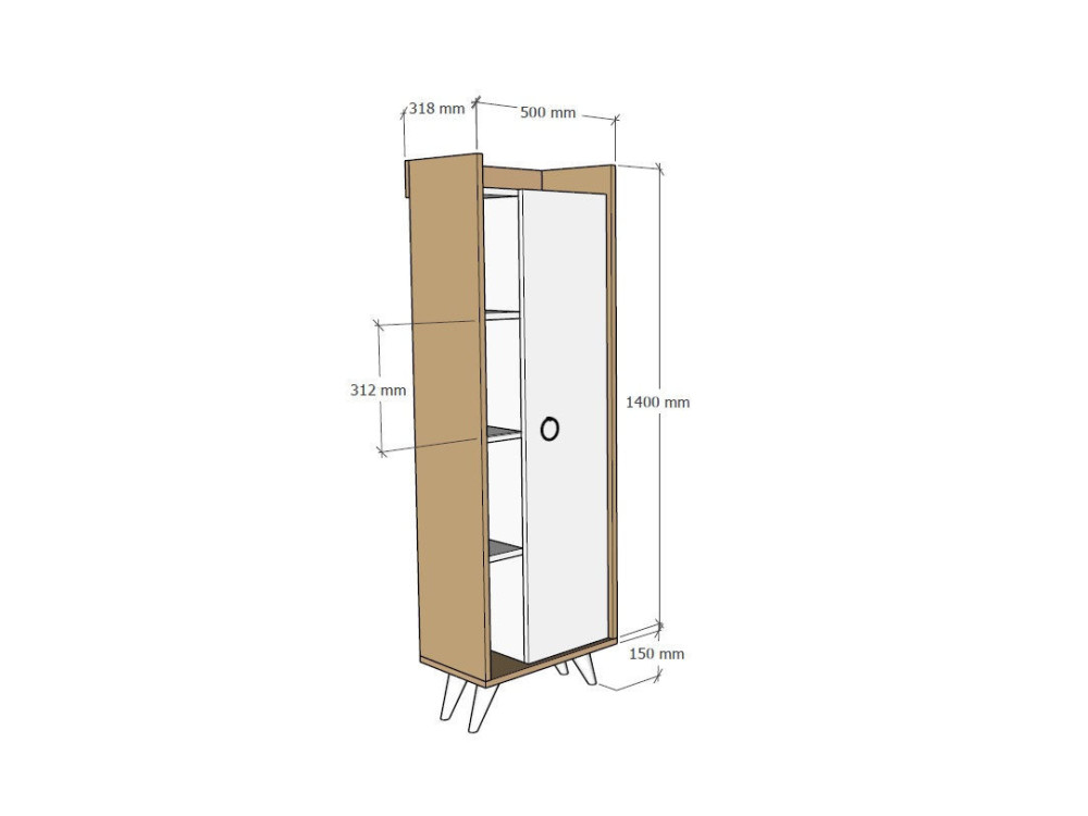 Multifunctionele houten kast "Ilgim" - 50 x 31 x 140 cm - Wit