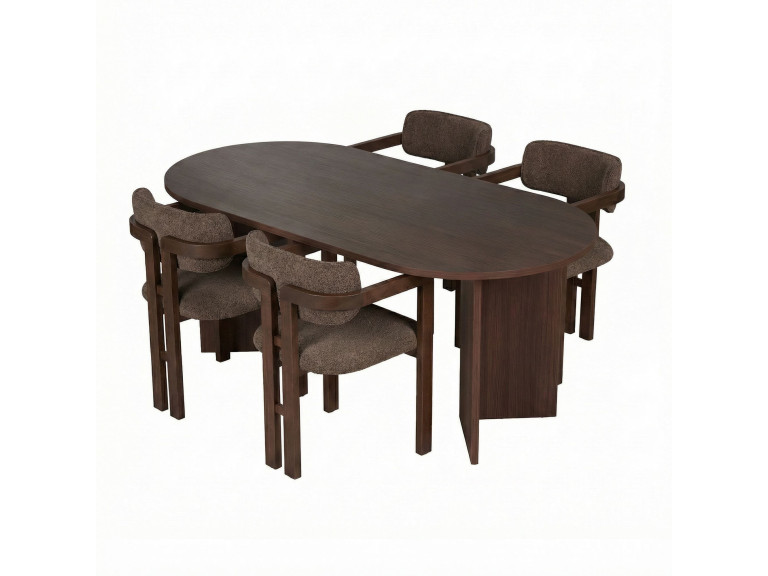 Meridia 4" Houten Tafel en Stoel Set (5 Stuks) - 180 x 90 x 75 cm - Bruin