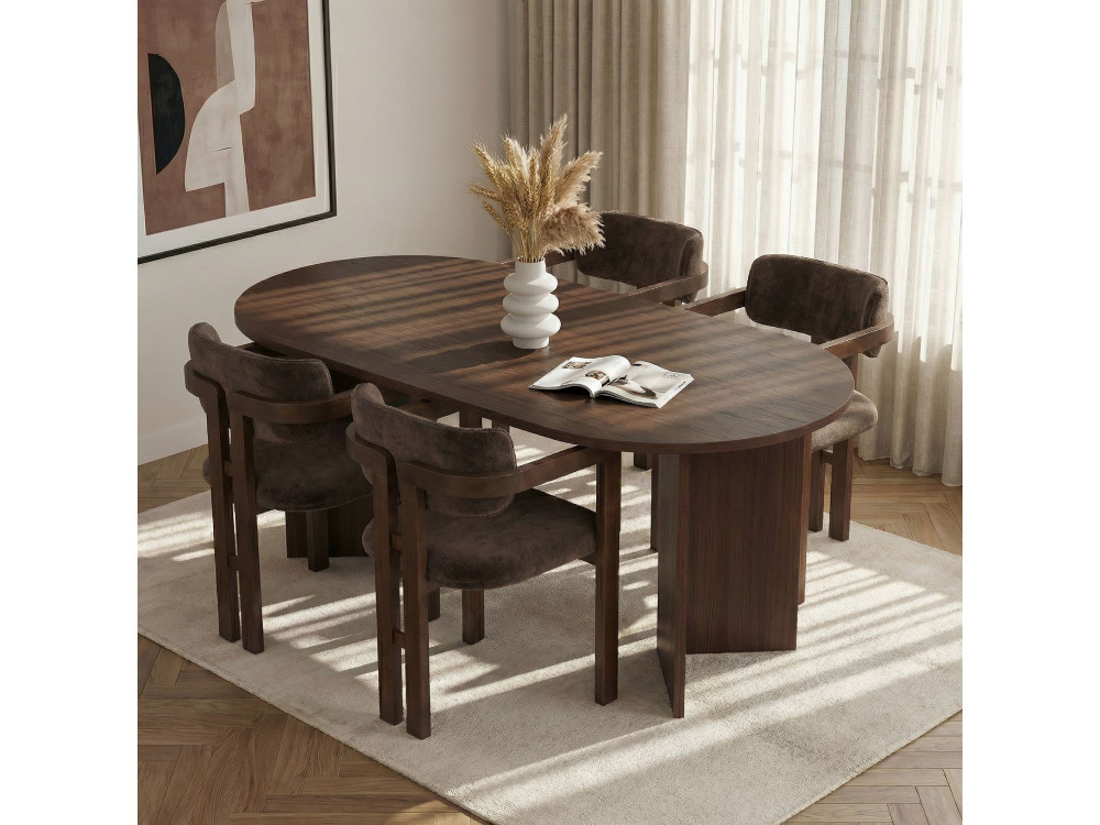 Meridia 4" Houten Tafel en Stoel Set (5 Stuks) - 180 x 90 x 75 cm - Bruin