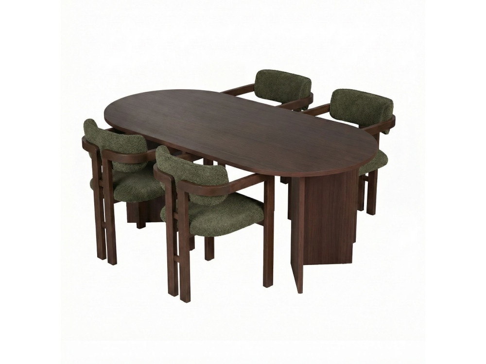 Meridia 4" Houten Tafel en Stoel Set (5 Stuks) - 180 x 90 x 75 cm - Groen