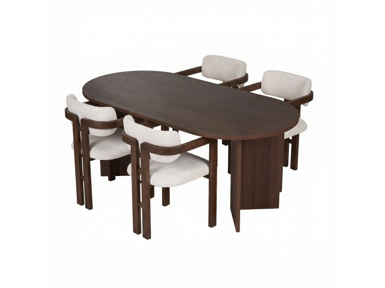 Meridia 4" Houten Tafel en Stoel Set (5 Stuks) - 180 x 90 x 75 cm - Wit