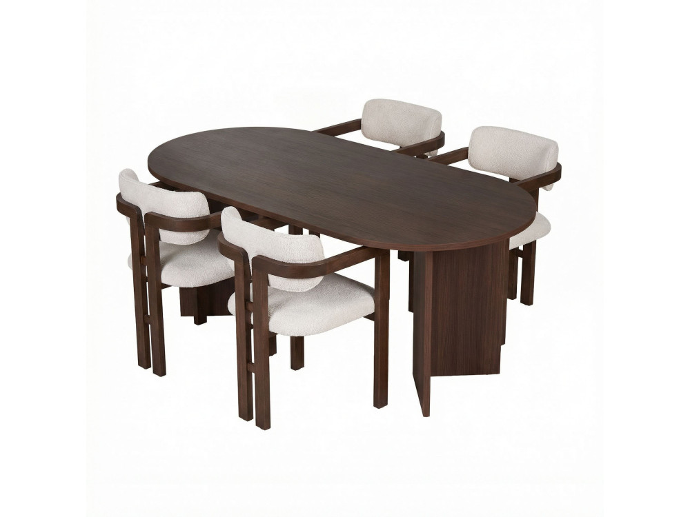 Meridia 4" Houten Tafel en Stoel Set (5 Stuks) - 180 x 90 x 75 cm - Wit