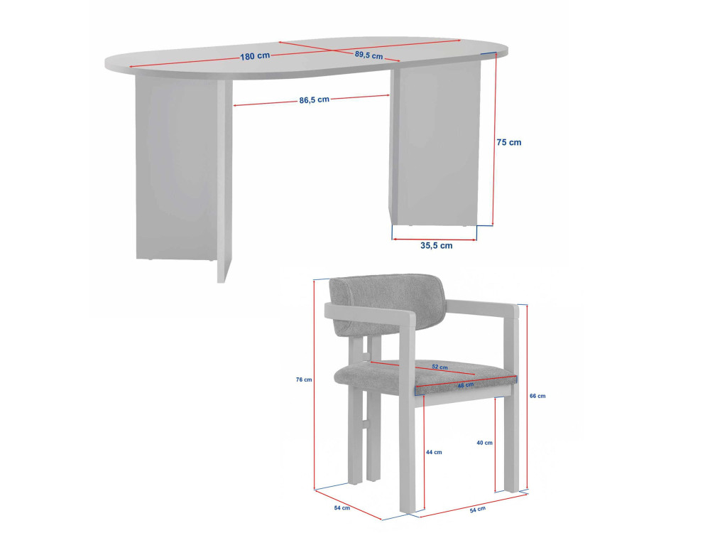 Meridia 4" Houten Tafel en Stoel Set (5 Stuks) - 180 x 90 x 75 cm - Wit