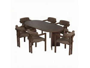 Meridia 6" houten tafel en stoelen set (7 stuks) - 180 x 90 x 75 cm - Bruin