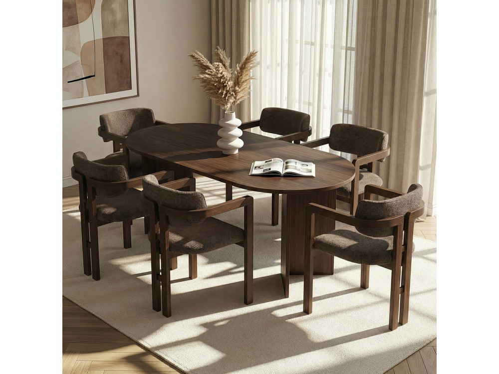 Meridia 6" houten tafel en stoelen set (7 stuks) - 180 x 90 x 75 cm - Bruin