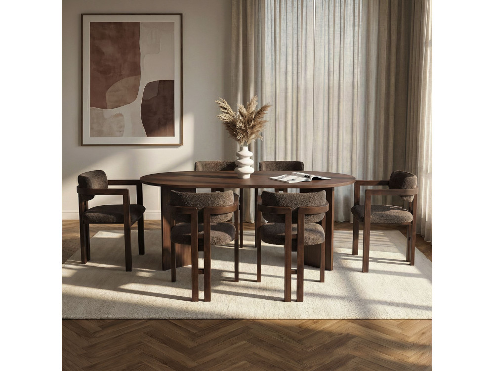 Meridia 6" houten tafel en stoelen set (7 stuks) - 180 x 90 x 75 cm - Bruin