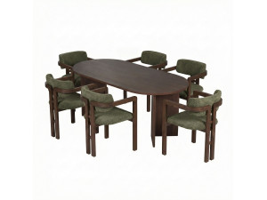 Meridia 6" Houten Tafel en Stoel Set (7 Stuks) - 180 x 90 x 75 cm - Groen