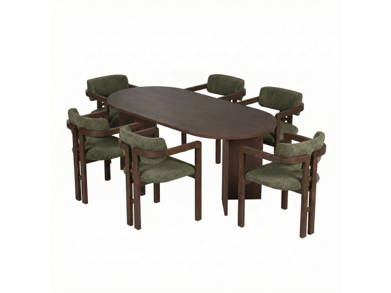 Meridia 6" Houten Tafel en Stoel Set (7 Stuks) - 180 x 90 x 75 cm - Groen