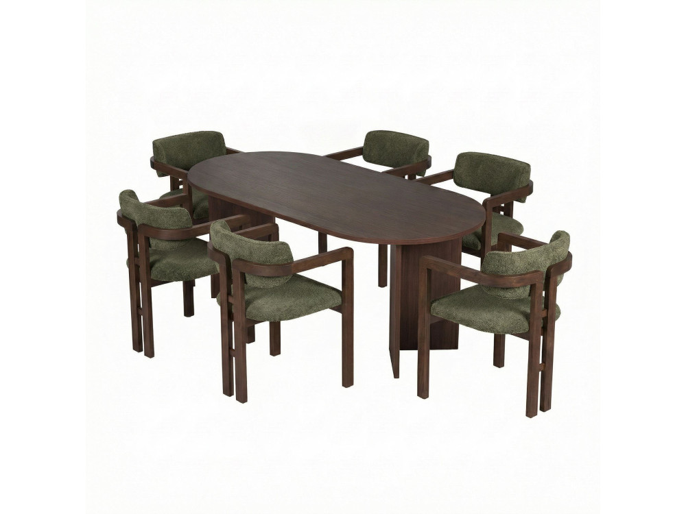 Meridia 6" Houten Tafel en Stoel Set (7 Stuks) - 180 x 90 x 75 cm - Groen