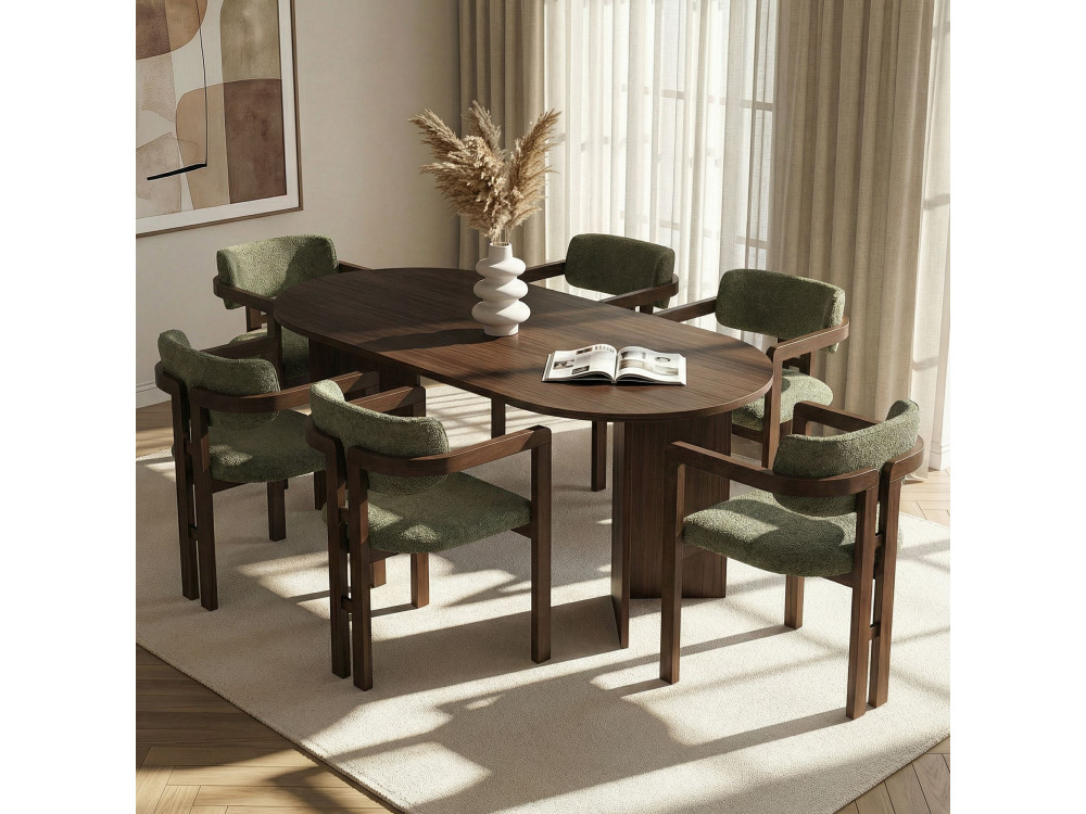 Meridia 6" Houten Tafel en Stoel Set (7 Stuks) - 180 x 90 x 75 cm - Groen