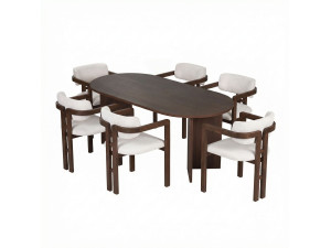 Meridia 6" Houten Tafel en Stoel Set (7 Stuks) - 180 x 90 x 75 cm - Wit