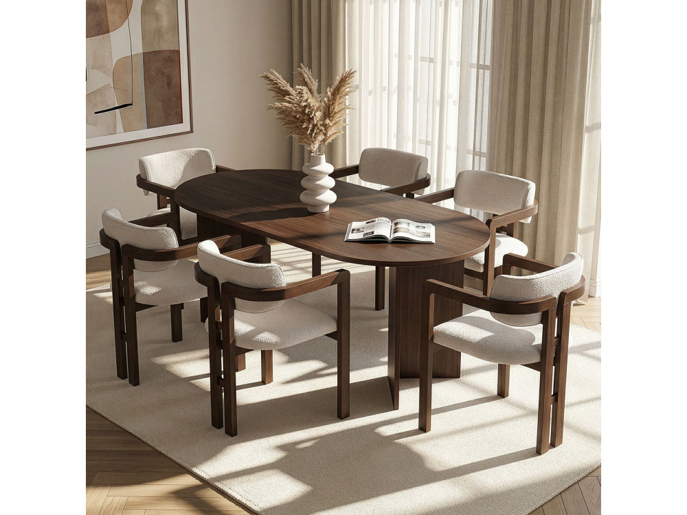 Meridia 6" Houten Tafel en Stoel Set (7 Stuks) - 180 x 90 x 75 cm - Wit