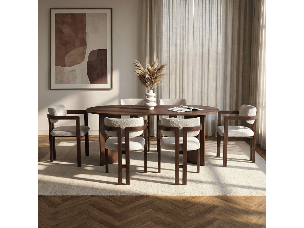 Meridia 6" Houten Tafel en Stoel Set (7 Stuks) - 180 x 90 x 75 cm - Wit