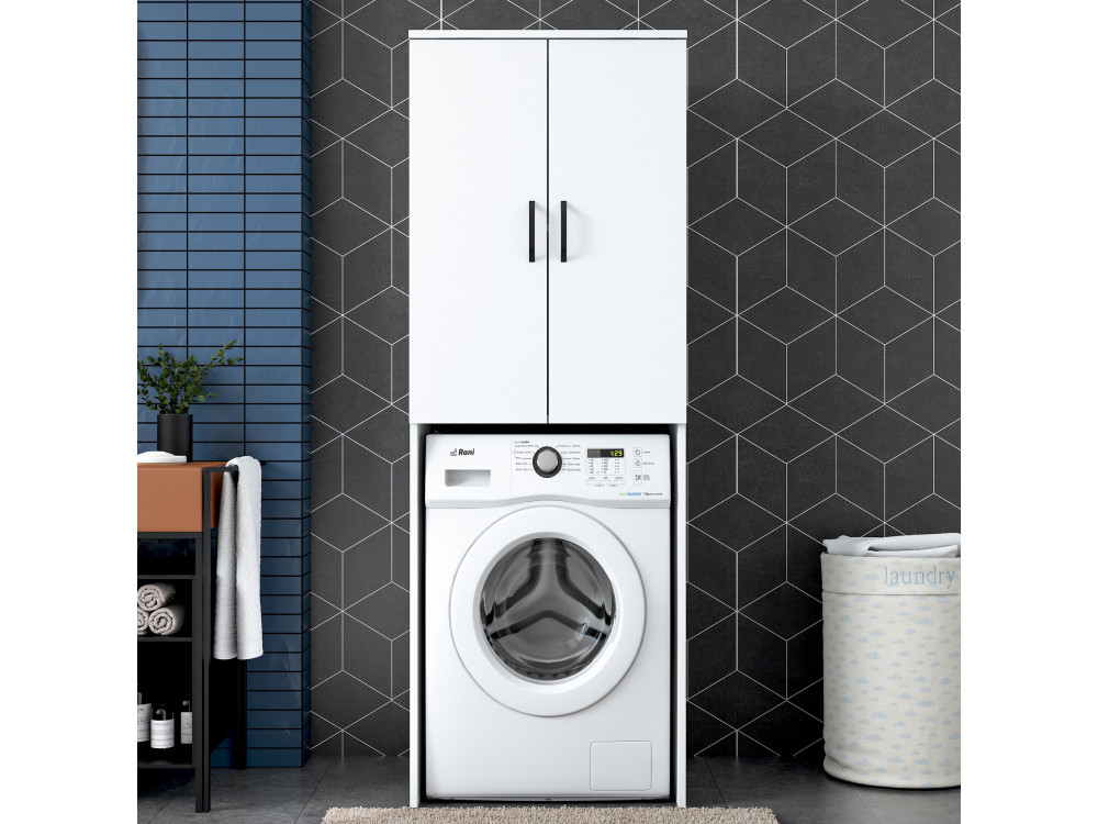 Losal" houten wasmachine kast - 65 x 62 x 181 cm - Wit