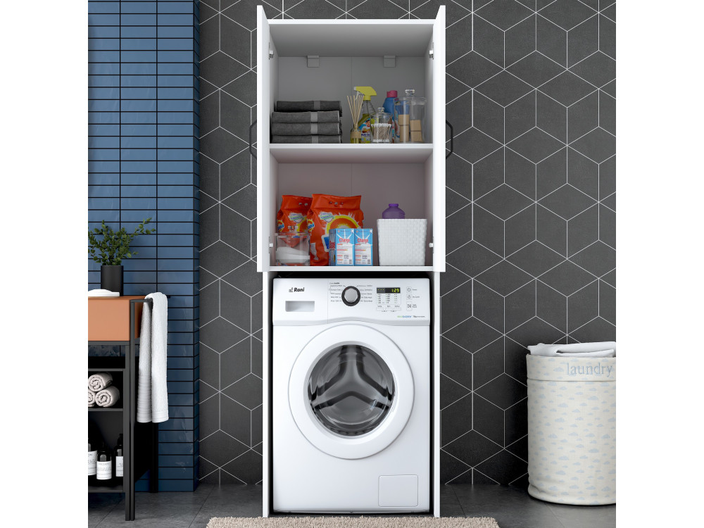 Losal" houten wasmachine kast - 65 x 62 x 181 cm - Wit