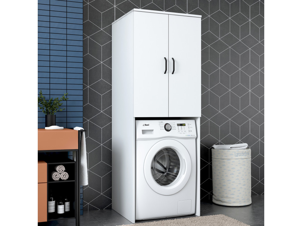 Losal" houten wasmachine kast - 65 x 62 x 181 cm - Wit
