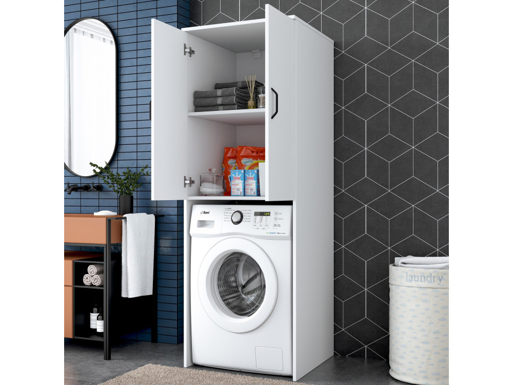 Losal" houten wasmachine kast - 65 x 62 x 181 cm - Wit