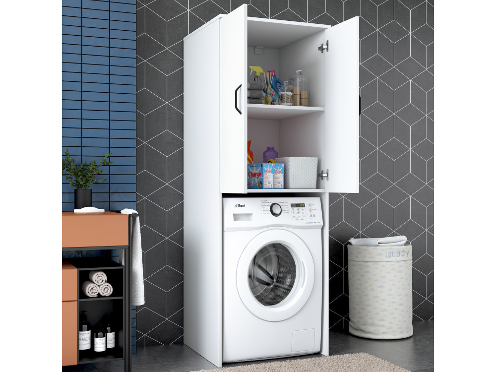 Losal" houten wasmachine kast - 65 x 62 x 181 cm - Wit
